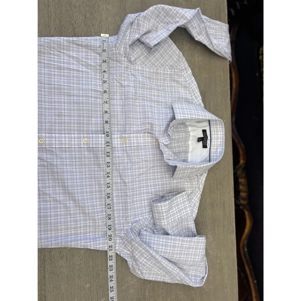 Banana Republic Mens Non-Iron Tailored Slim Fit Plaid Button Down Shirt Blue M